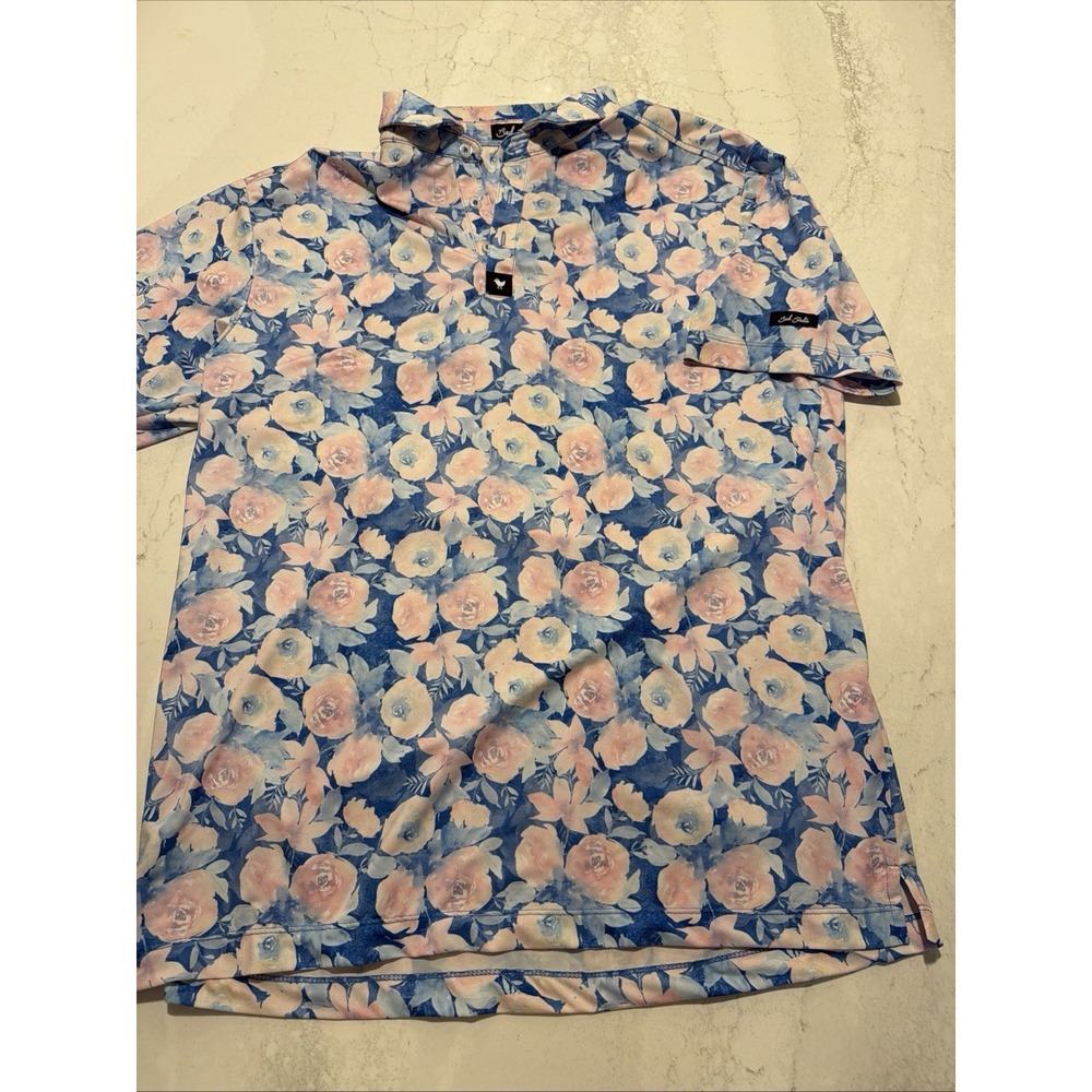 Bad Birdie Polo Shirt Floral Print Golf,Short Sleeve Collared Men's Large